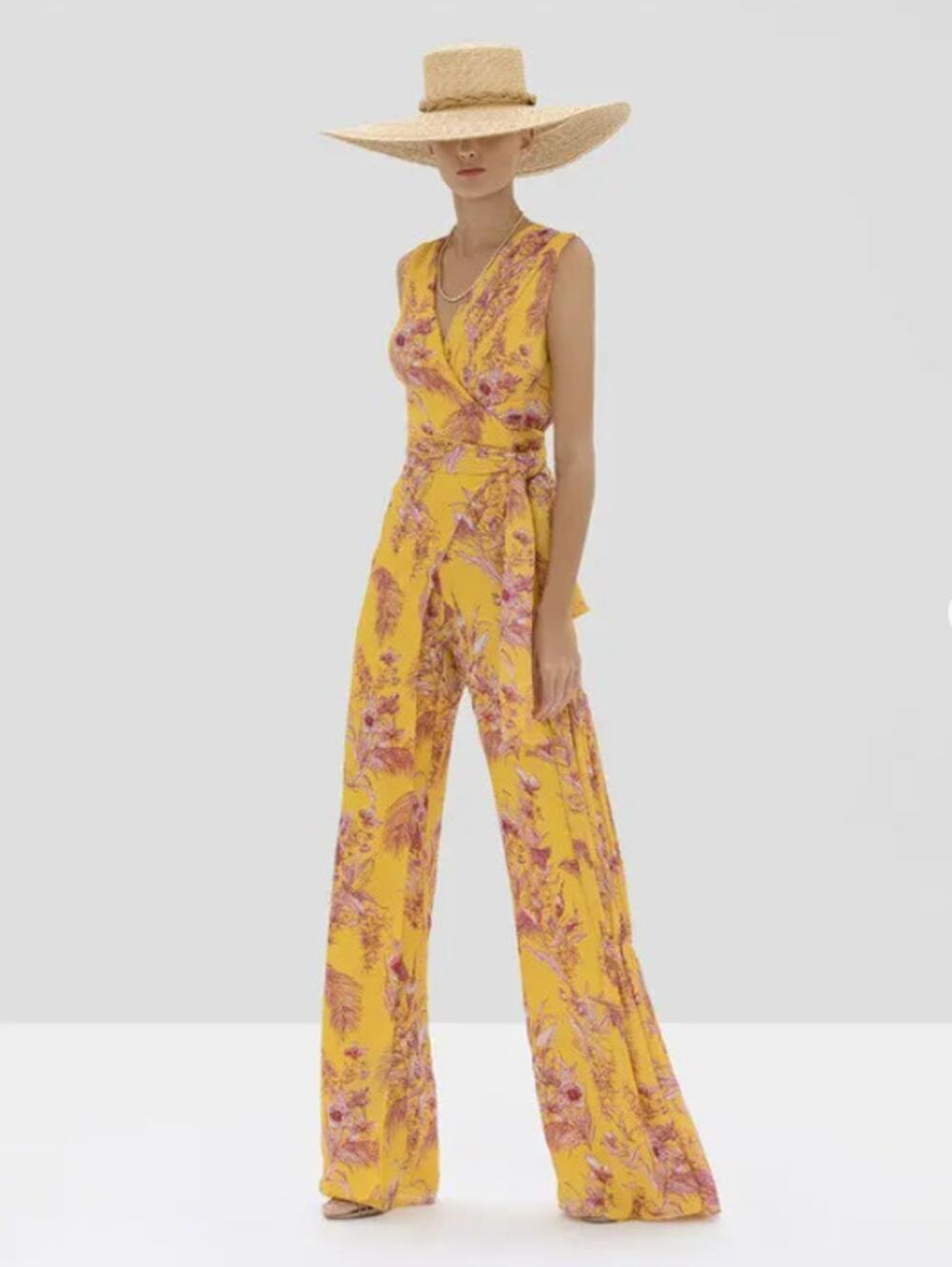 ALEXIS Kamiko Wide Leg Satin Wrap Jumpsuit Tuscan Palm Orange Sz XS $655 {I6}